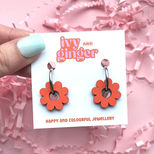 Orange bloom flower shaped hoop earrings