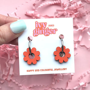 Orange bloom flower shaped hoop earrings