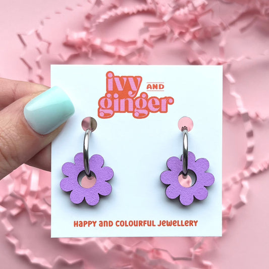 Lilac bloom flower shaped hoop earrings