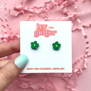 Mini green flower stud earrings