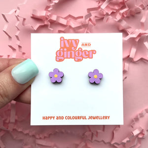 Mini lilac flower stud earrings