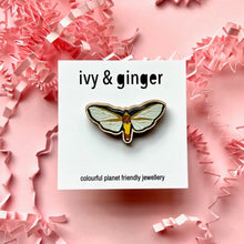 Load image into Gallery viewer, Winged insect wooden pin badge
