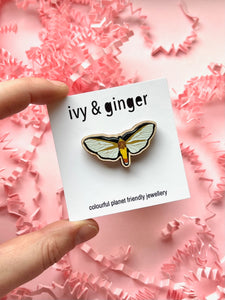 Winged insect wooden pin badge