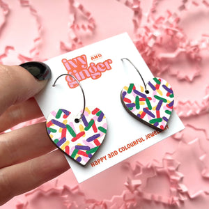 Large confetti heart hoop earrings
