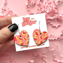 Load image into Gallery viewer, Red, pink and gold leopard print heart hoop earrings
