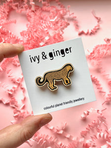 Leopard wooden pin badge