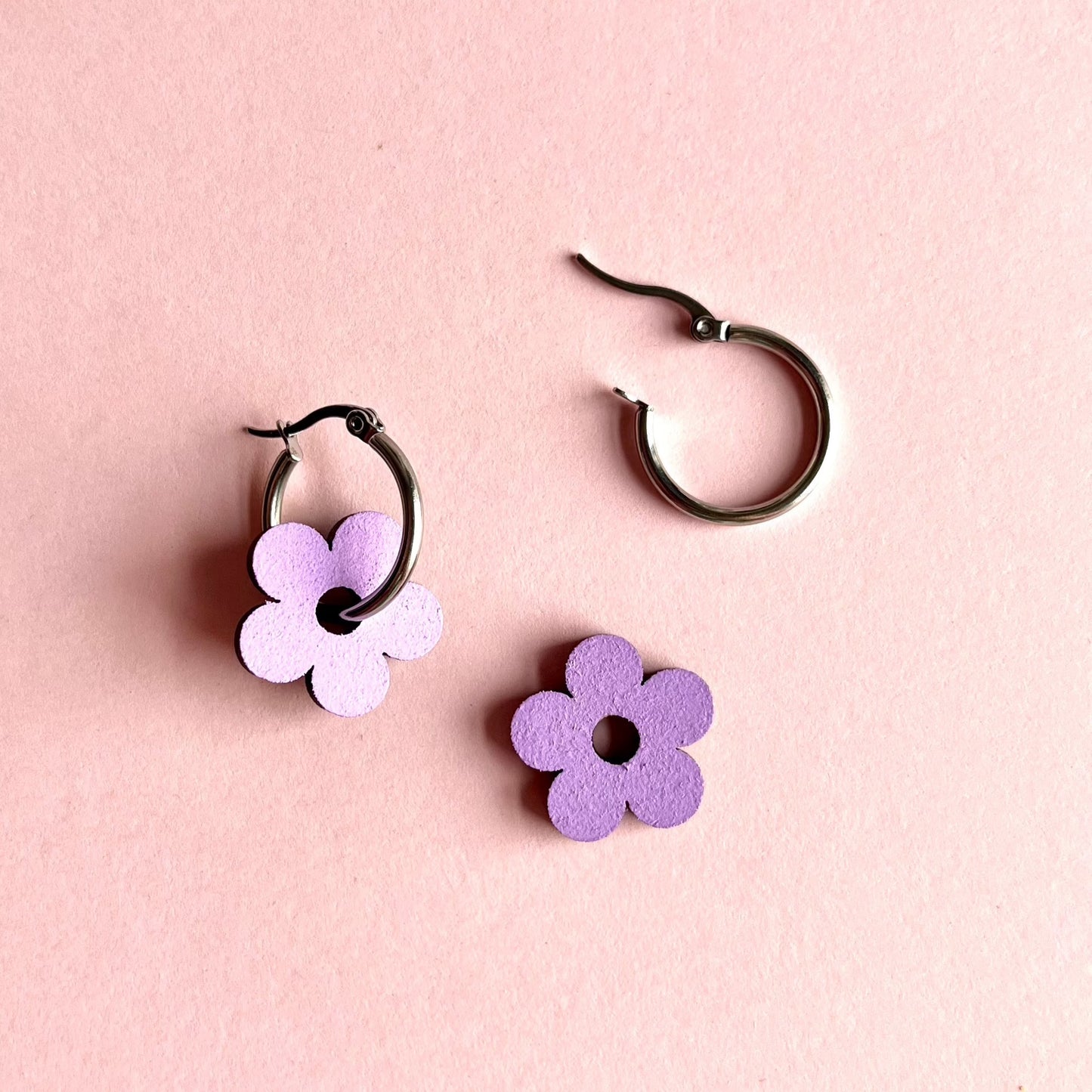 Lilac flower hoop earrings