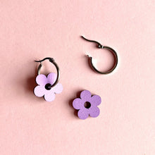 Load image into Gallery viewer, lilac flower hoop earrings
