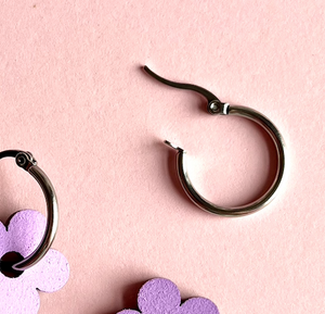 white and gold small heart hoop earrings