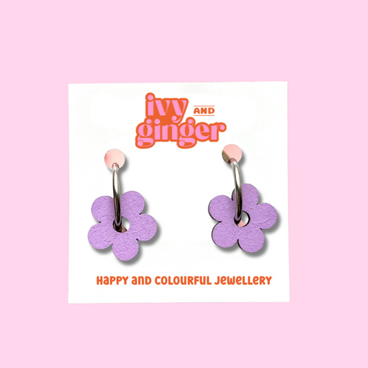 Lilac flower hoop earrings