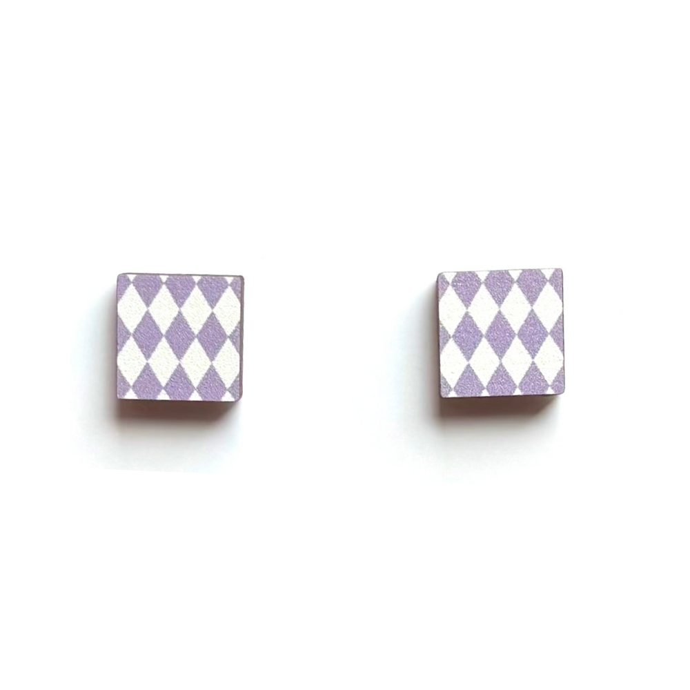 Midi lilac harlequin square stud earrings