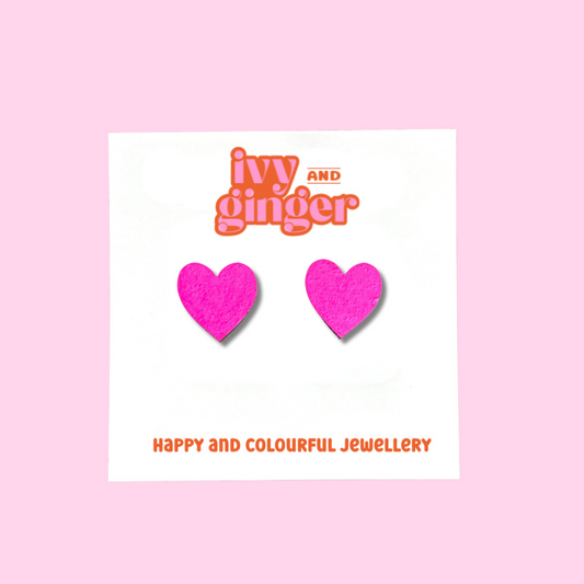 Midi neon pink heart stud earrings