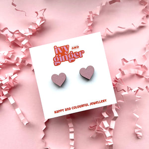Midi pink heart stud earrings