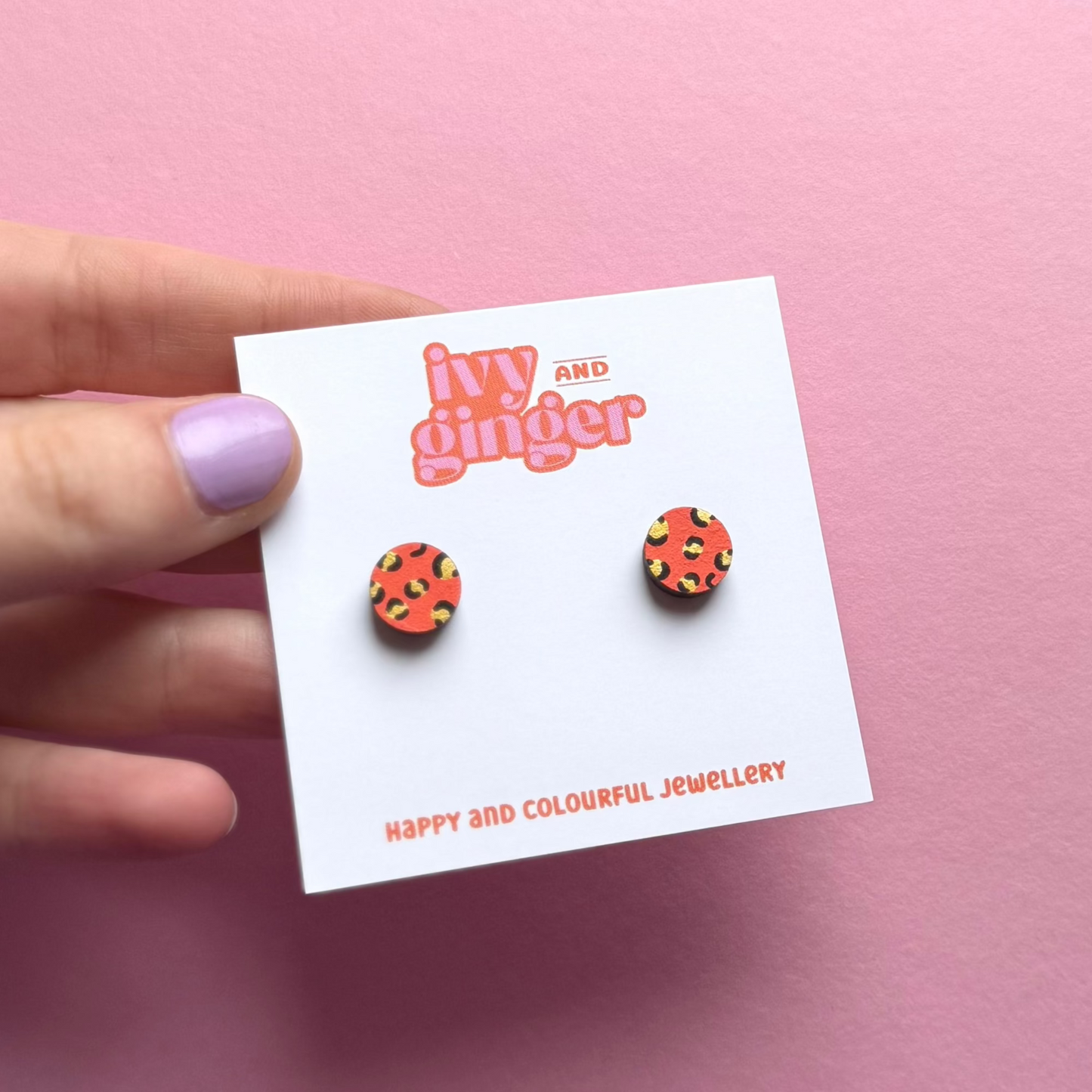 Mini leopard print circle studs orange and gold