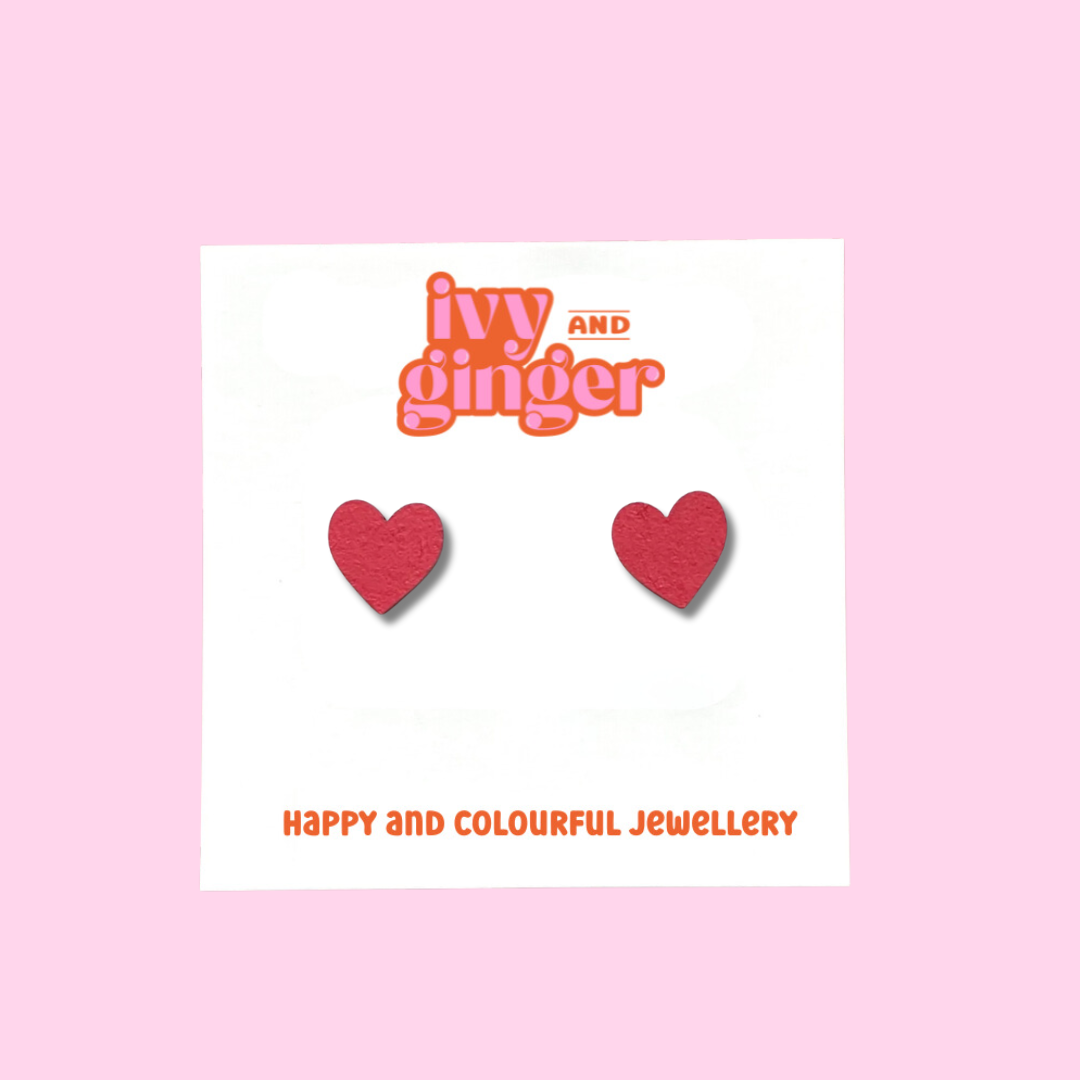 Mini bright red heart stud earrings