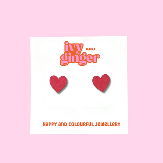 Mini bright red heart stud earrings