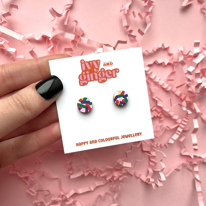 Mini circle confetti print stud earrings