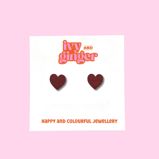 Mini deep red heart stud earrings