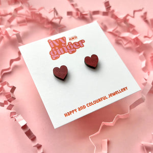 Mini deep red heart stud earrings