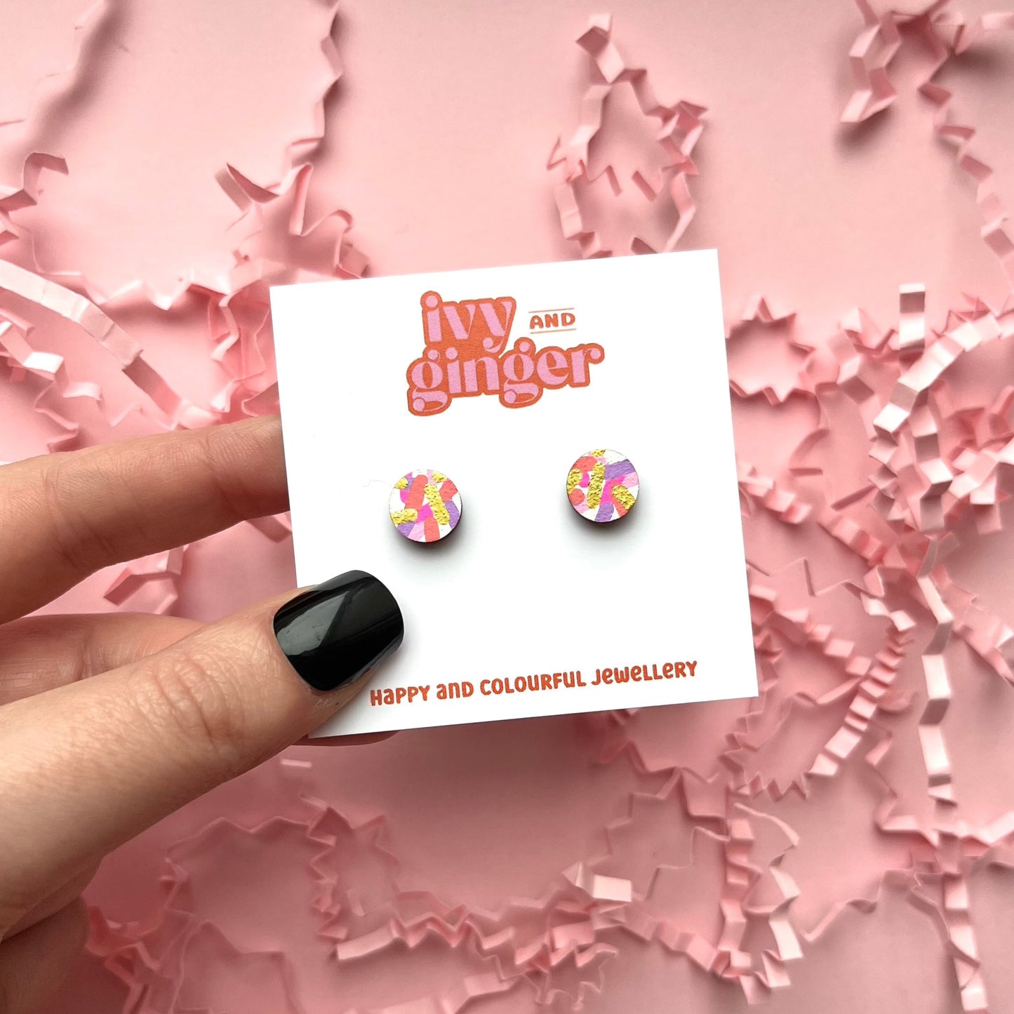 Mini pink circle confetti stud earrings