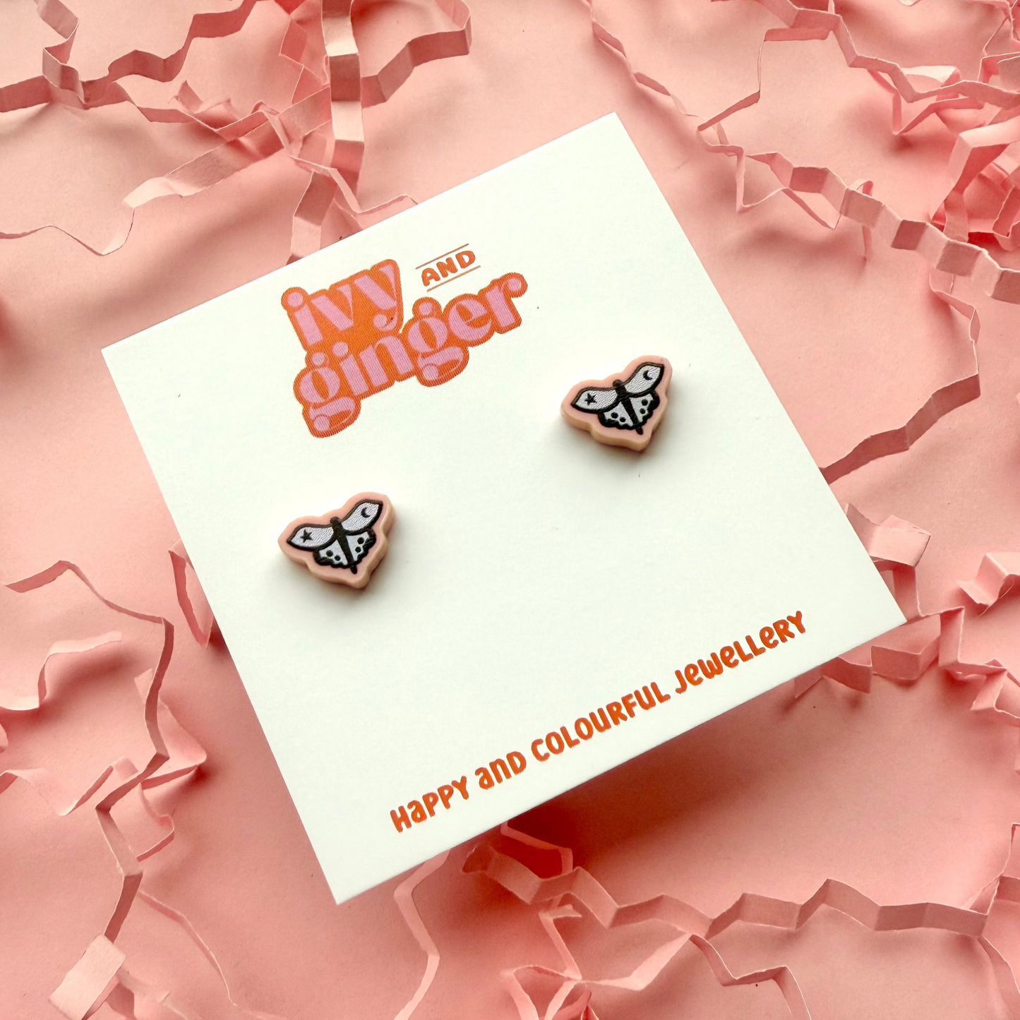 Moth pink stud earrings