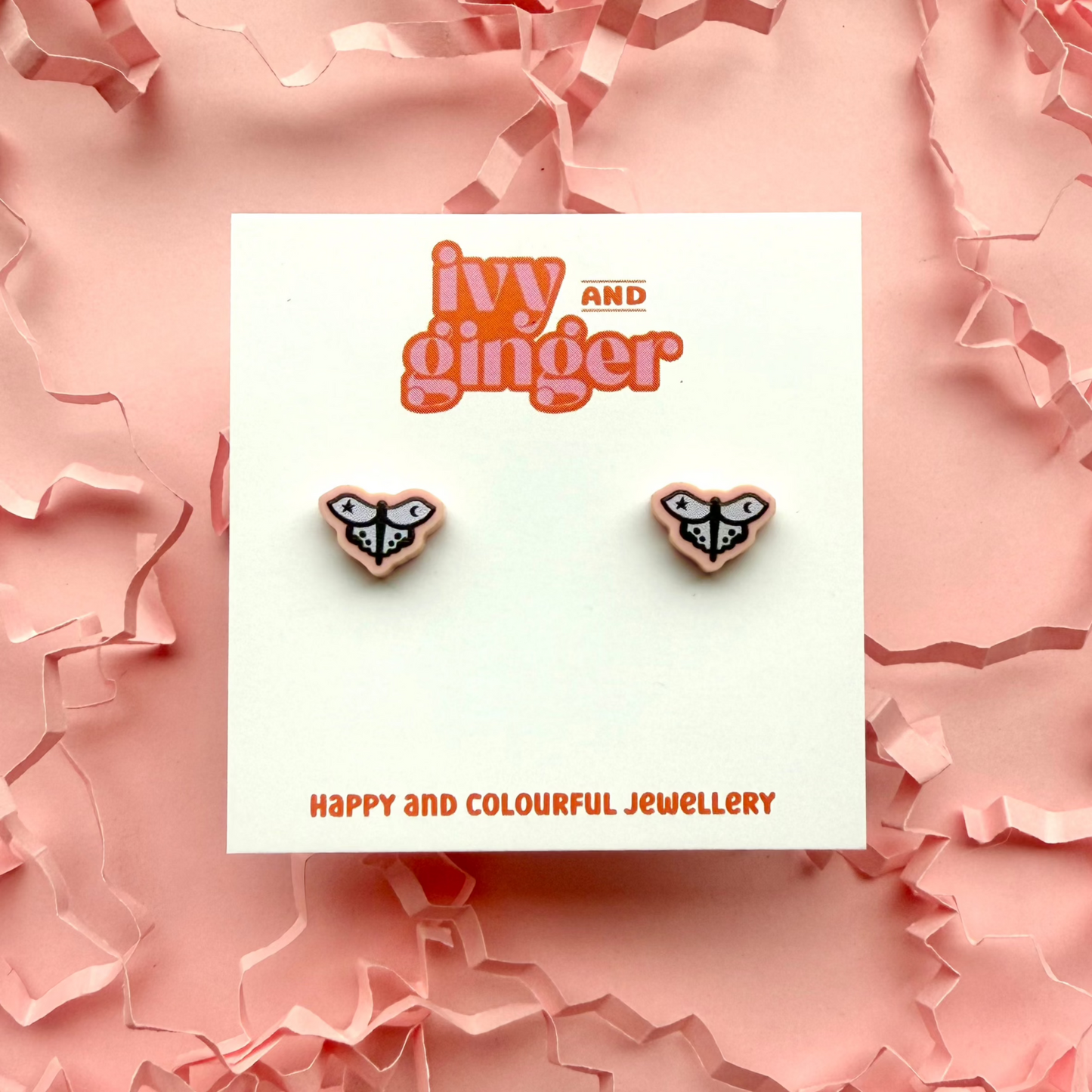 Moth pink stud earrings