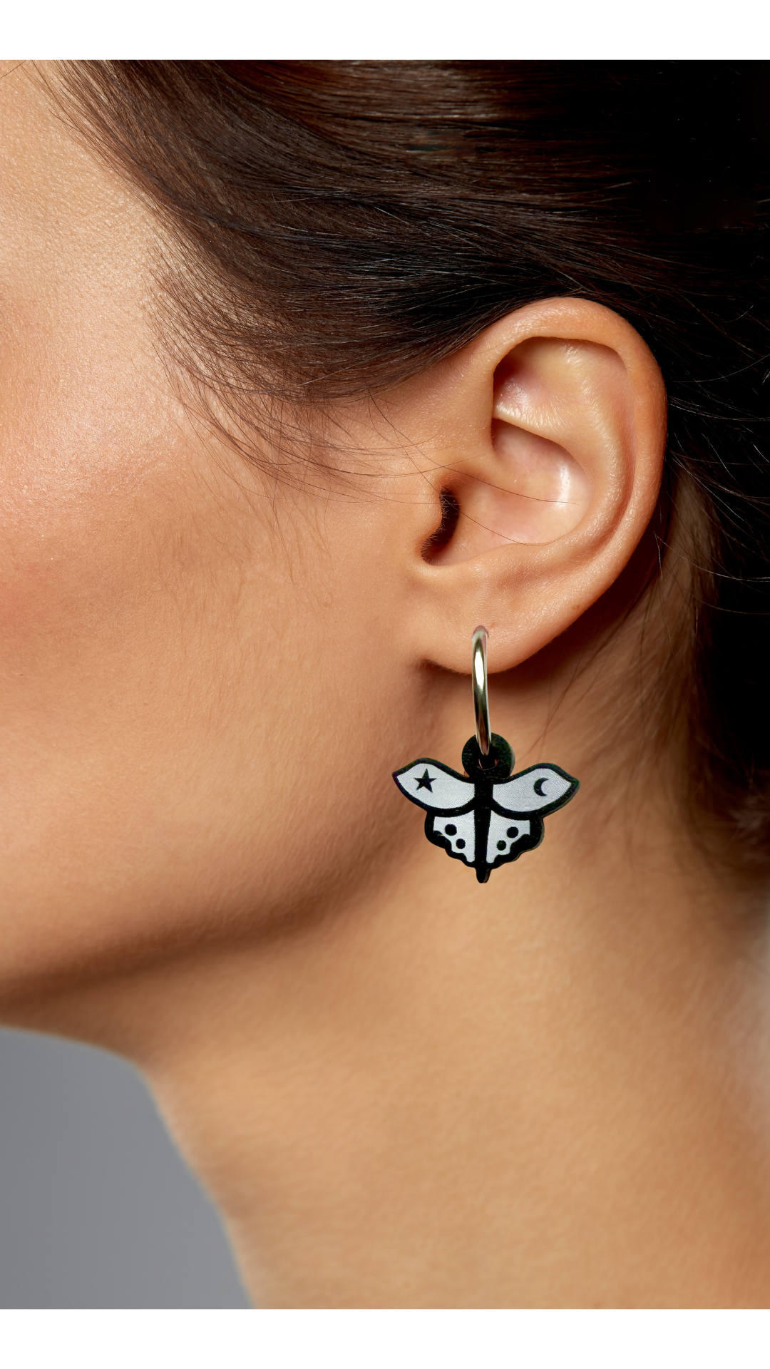 Moth drop dangle hoop earrings