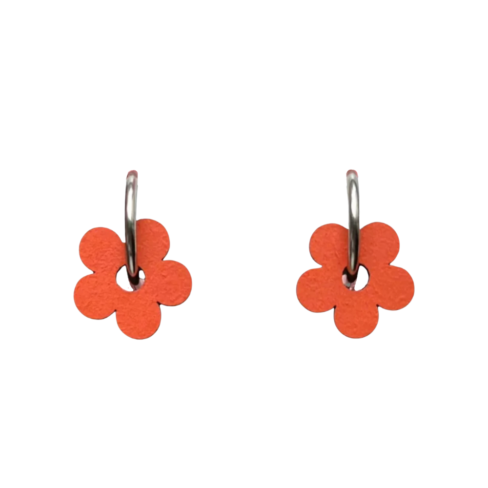 Orange flower hoop earrings