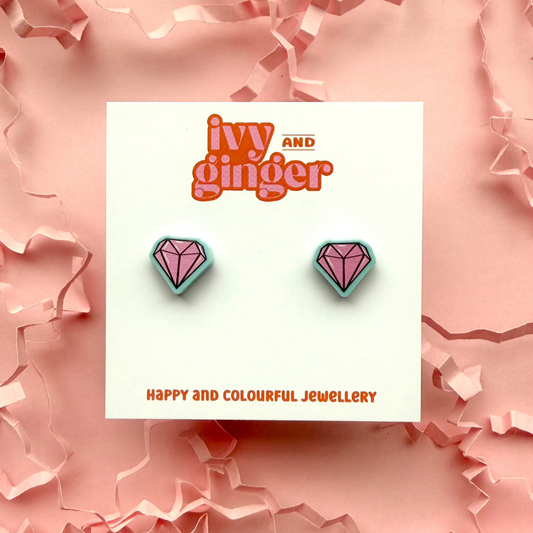 Pink diamond blue stud earrings