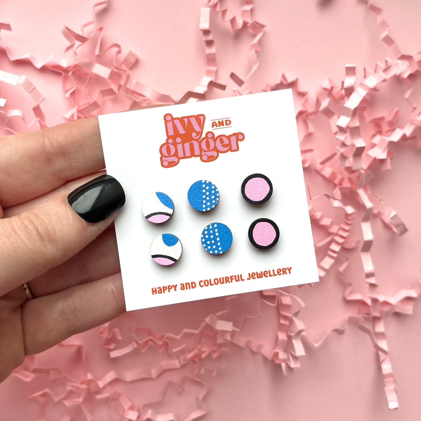 Pink and blue mini stud earrings set