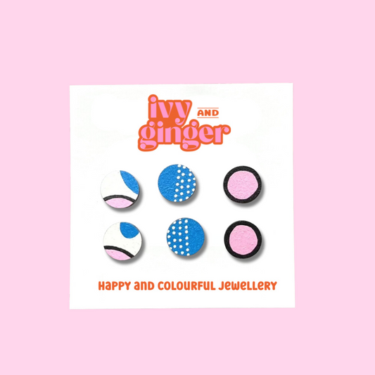 Pink and blue mini stud earrings set