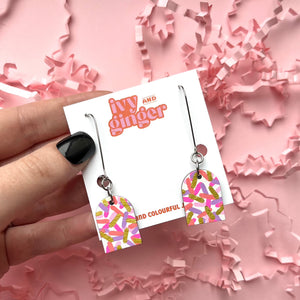Pink confetti arch dangle earrings