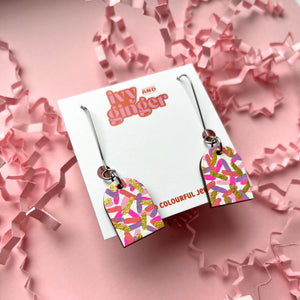 Pink confetti arch dangle earrings