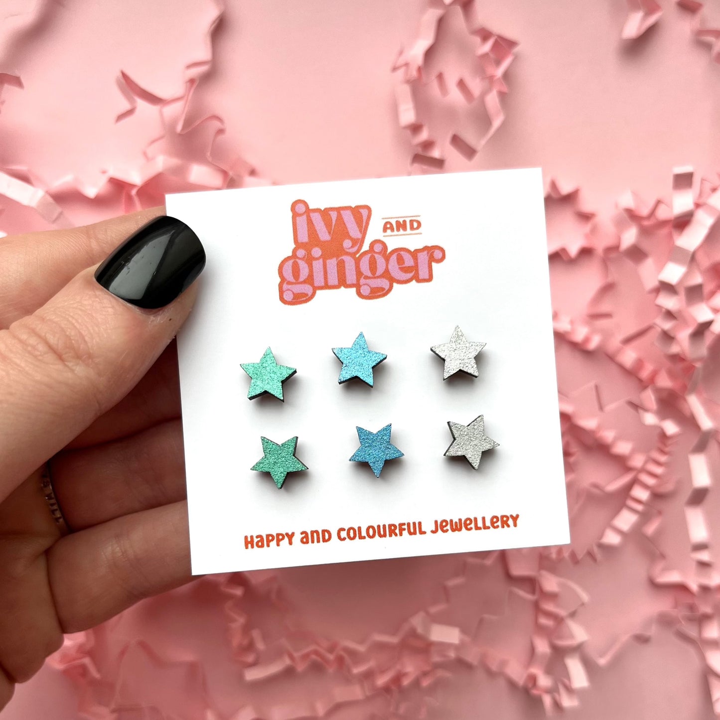 Silver star stud earrings set