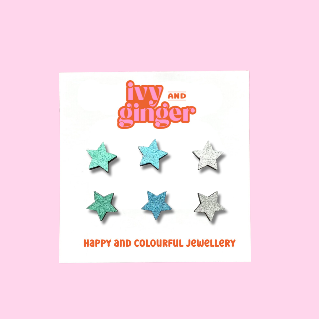 Silver star stud earrings set