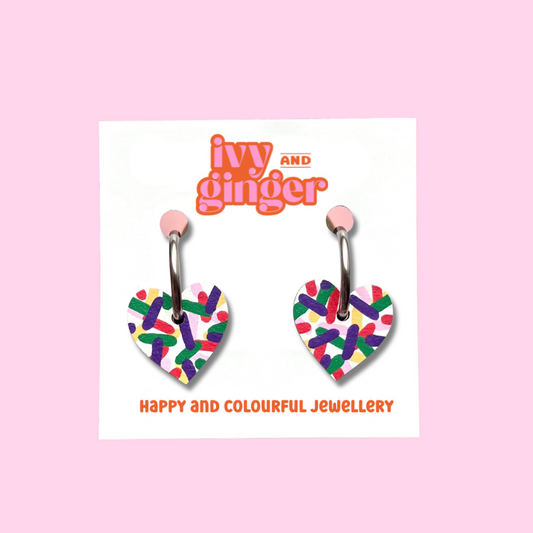 Small confetti heart hoop earrings