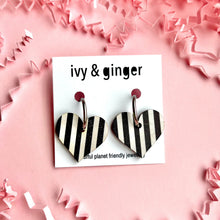 Load image into Gallery viewer, large monochrome striped heart hoops
