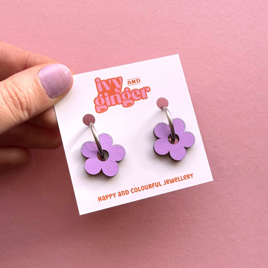 Lilac flower hoop earrings