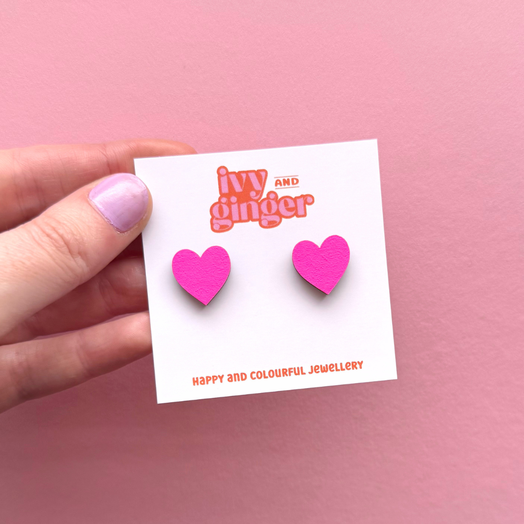 Midi neon pink heart stud earrings