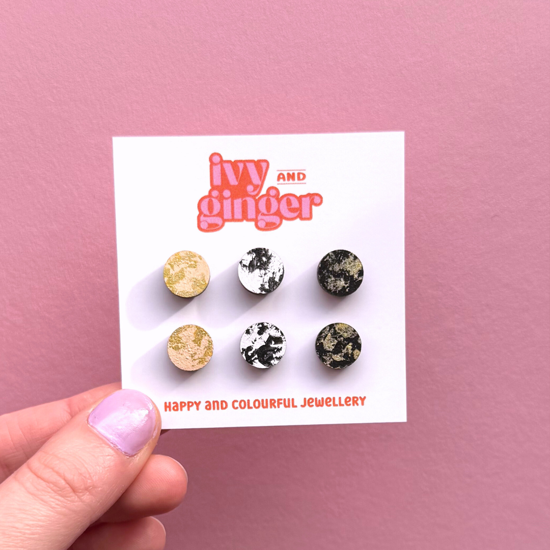 Three piece textured circle mini earrings stud set