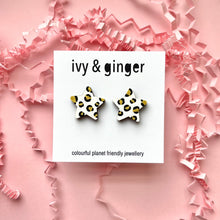 Load image into Gallery viewer, large white and gold leopard print star stud
