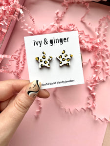 large white and gold leopard print star stud