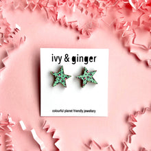 Load image into Gallery viewer, green leopard print star studs
