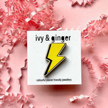 Load image into Gallery viewer, Lightning bolt wooden pin badge
