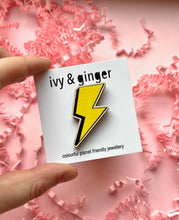 Load image into Gallery viewer, Lightning bolt wooden pin badge
