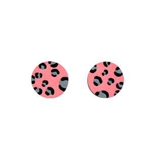 midi pink and grey leopard circle studs