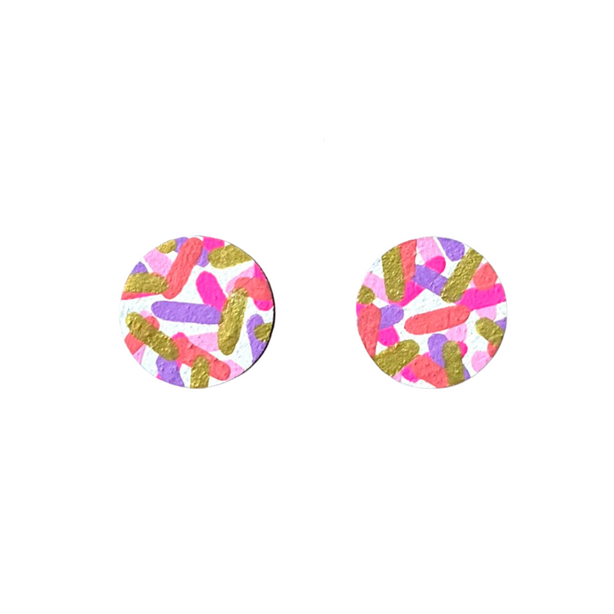 pink confetti print midi circle studs