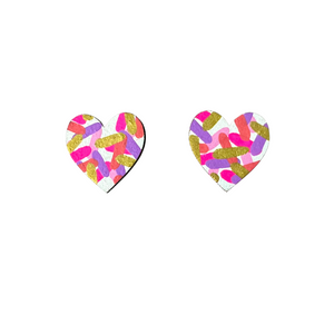 pink confetti print midi heart studs