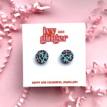 Load image into Gallery viewer, Green and pink midi leopard print circle studs
