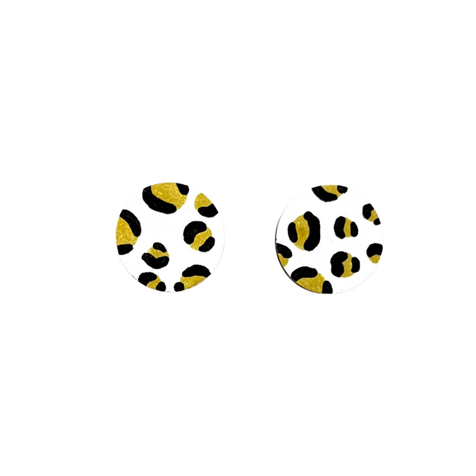 midi white and gold leopard circle studs